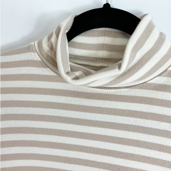 Appleseeds Womens Turtleneck Shirt Striped Tan Cream Beige 100% Cotton Large - Picture 3 of 6